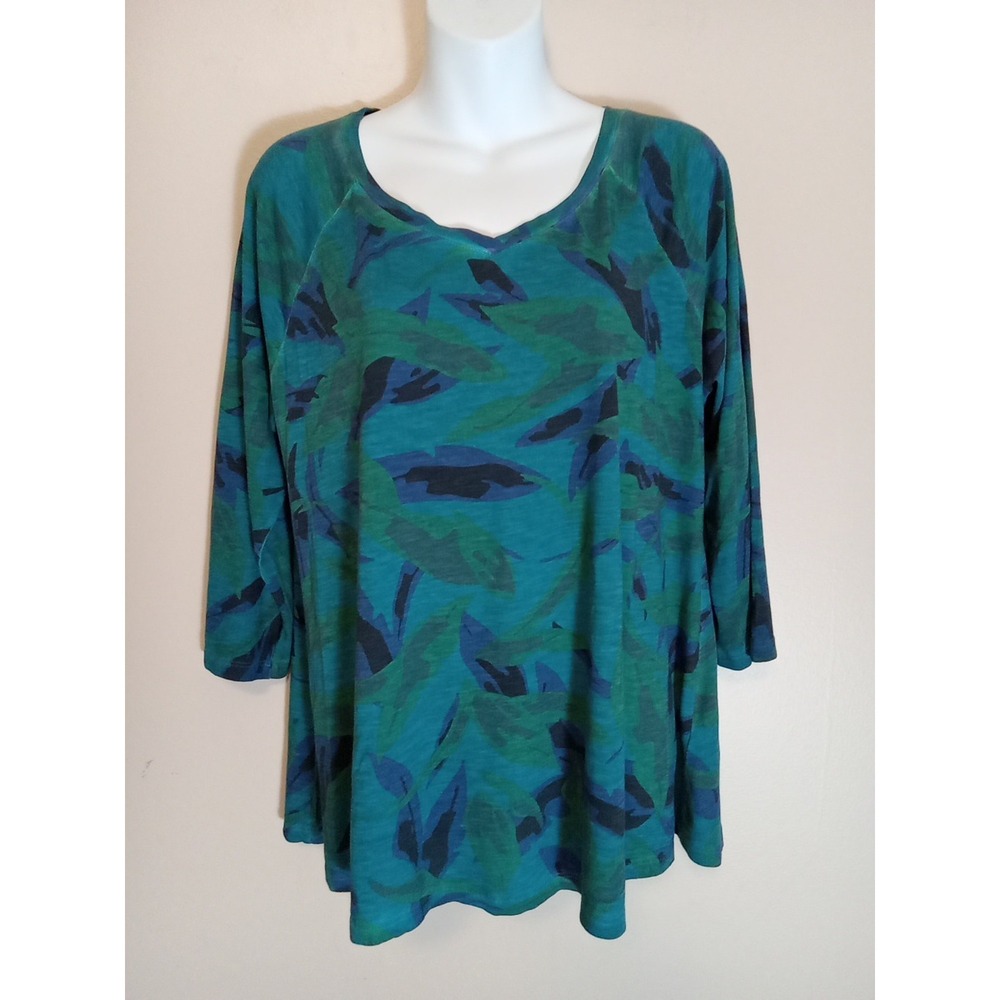logo by lori goldstein Green Abstract Multicolor Pattern 3/4 Sleeve Tunic Size M